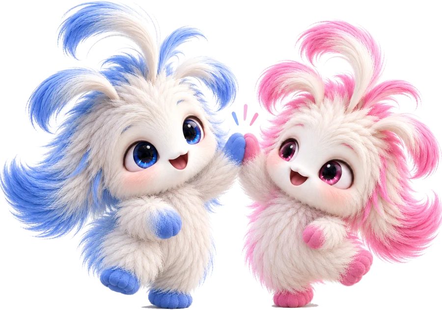 Two fluffy mascots giving each other a high five